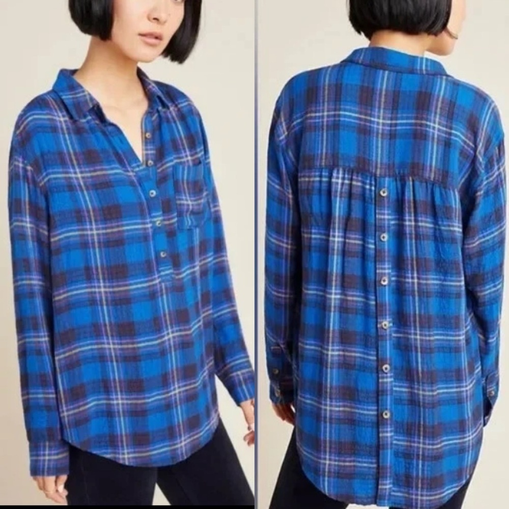 Anthropologie Blue Plaid Button-Down  Isadora Shirt
